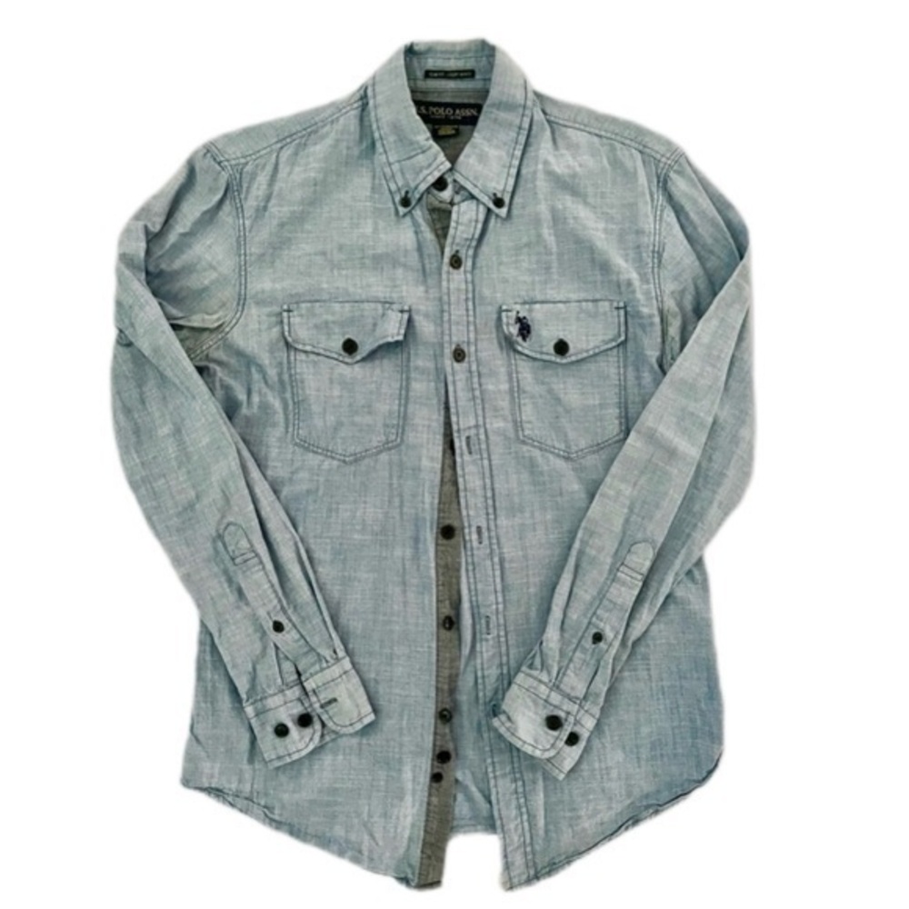 U.S. POLO ASSN. Slim Fit Blue Denim Button-Up Shirt Size Small
